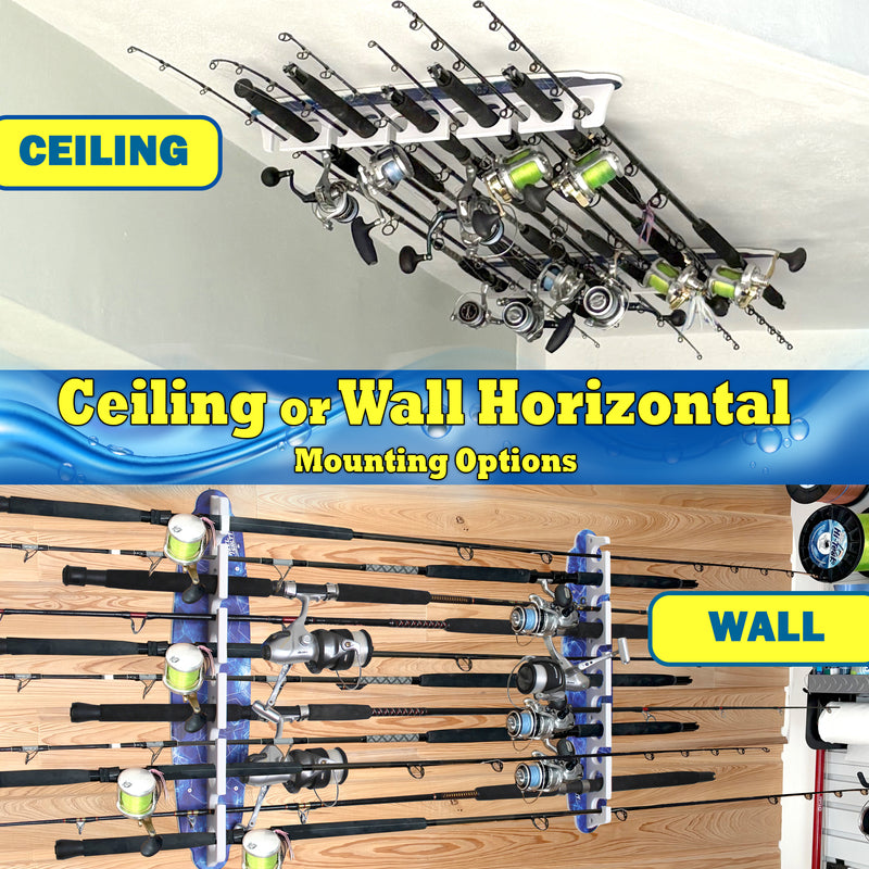 Load image into Gallery viewer, Reel Salty 11 Fishing Rod Holder Rack for Wall or Ceiling – Deep Blue