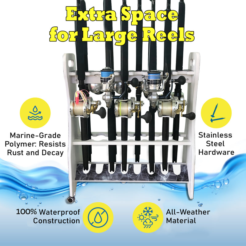 Load image into Gallery viewer, Reel Salty Saltwater 16-Rod Rolling Fishing Rod Rack – Mobile Floor Storage Organizer
