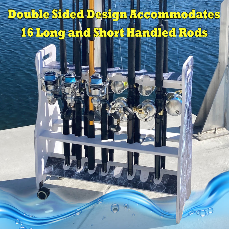 Load image into Gallery viewer, Reel Salty Saltwater 16-Rod Rolling Fishing Rod Rack – Mobile Floor Storage Organizer

