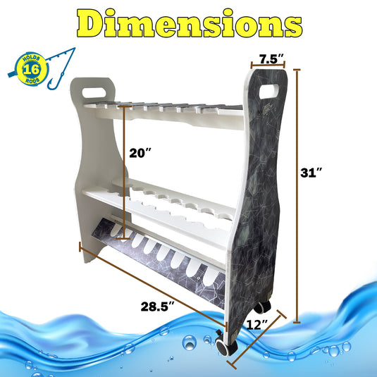 Reel Salty Saltwater 16-Rod Rolling Fishing Rod Rack – Mobile Floor Storage Organizer