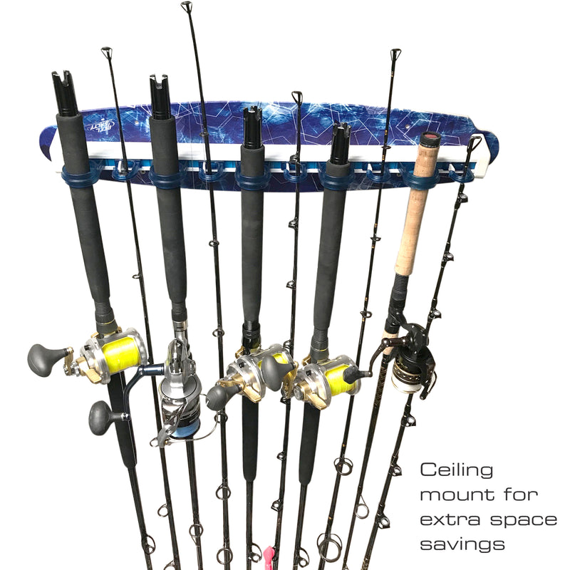 Load image into Gallery viewer, Reel Salty Waterproof Offshore &amp; Inshore Fishing Rod Holder for 10 Saltwater Rods – Wall-Mounted Fishing Pole Storage Rack for Garage Organization, Fishing Gear &amp; Accessories
