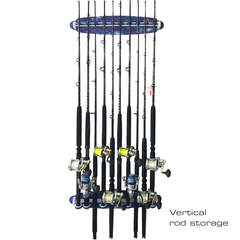 Load image into Gallery viewer, Reel Salty Waterproof Offshore &amp; Inshore Fishing Rod Holder for 10 Saltwater Rods – Wall-Mounted Fishing Pole Storage Rack for Garage Organization, Fishing Gear &amp; Accessories
