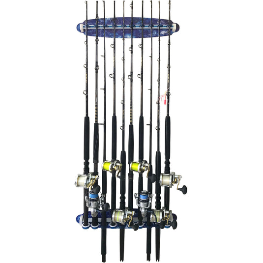 Reel Salty Waterproof Offshore & Inshore Fishing Rod Holder for 10 Saltwater Rods – Wall-Mounted Fishing Pole Storage Rack for Garage Organization, Fishing Gear & Accessories