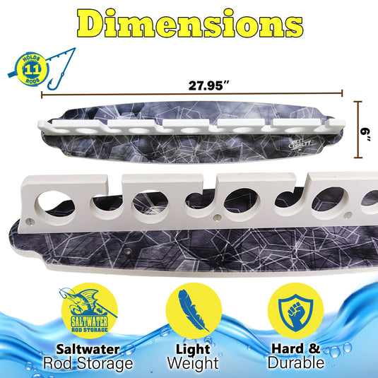 Reel Salty 11 - Rod Rack Offshore & Inshore Saltwater Rods – Wall-Mounted Garage Storage Rack