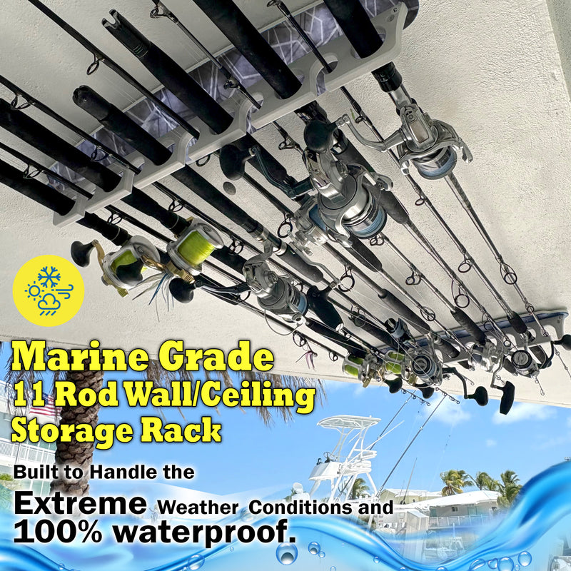 Load image into Gallery viewer, Reel Salty 11 - Rod Rack Offshore &amp; Inshore Saltwater Rods – Wall-Mounted Garage Storage Rack
