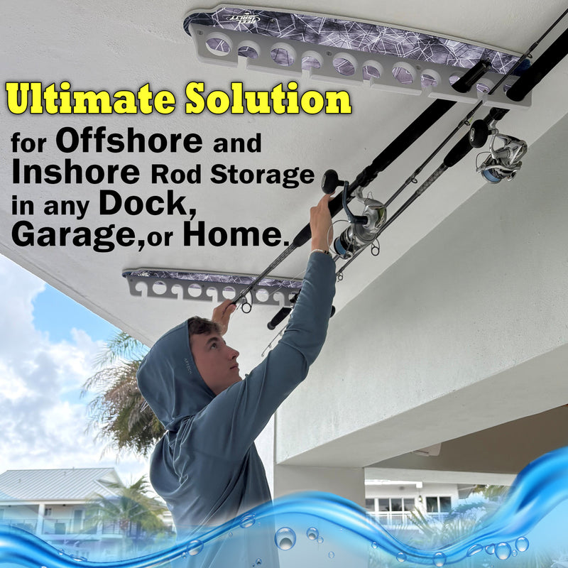 Load image into Gallery viewer, Reel Salty 11 - Rod Rack Offshore &amp; Inshore Saltwater Rods – Wall-Mounted Garage Storage Rack
