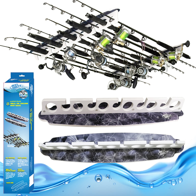Load image into Gallery viewer, Reel Salty 11 - Rod Rack Offshore &amp; Inshore Saltwater Rods – Wall-Mounted Garage Storage Rack
