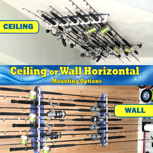 Reel Salty 11 Fishing Rod Holder Rack for Wall or Ceiling – Deep Blue