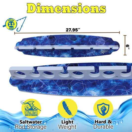 Reel Salty 11 Fishing Rod Holder Rack for Wall or Ceiling – Deep Blue