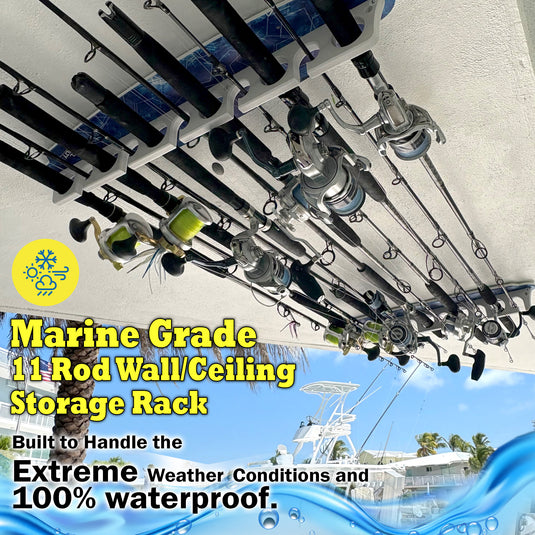 Reel Salty 11 Fishing Rod Holder Rack for Wall or Ceiling – Deep Blue