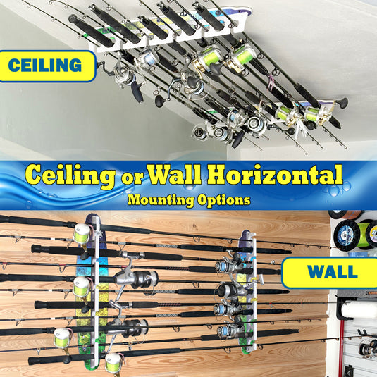Reel Salty 11 Rod Waterproof Offshore & Inshore Fishing Rod Holder Wall-Mounted Garage Storage Rack for Rods, Mahi