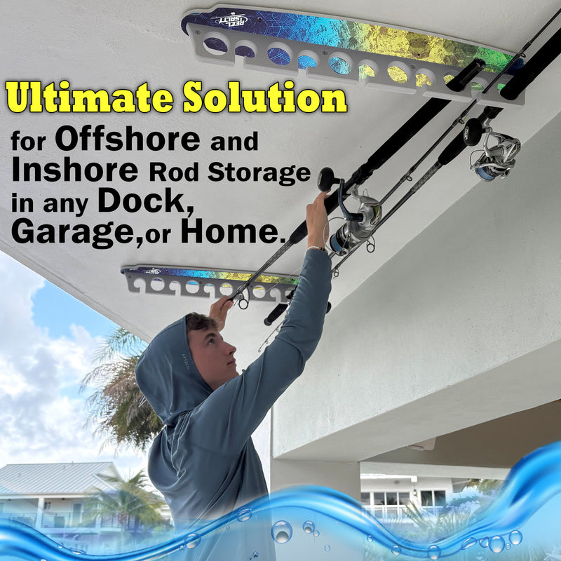 Load image into Gallery viewer, Reel Salty 11 Rod Waterproof Offshore &amp; Inshore Fishing Rod Holder Wall-Mounted Garage Storage Rack for Rods, Mahi
