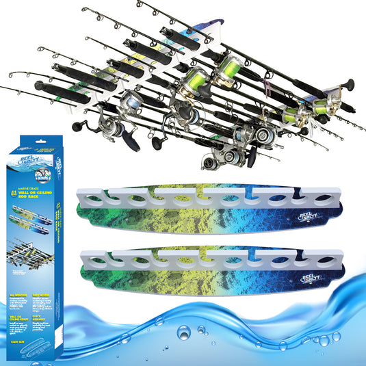 Reel Salty 11 Rod Waterproof Offshore & Inshore Fishing Rod Holder Wall-Mounted Garage Storage Rack for Rods, Mahi