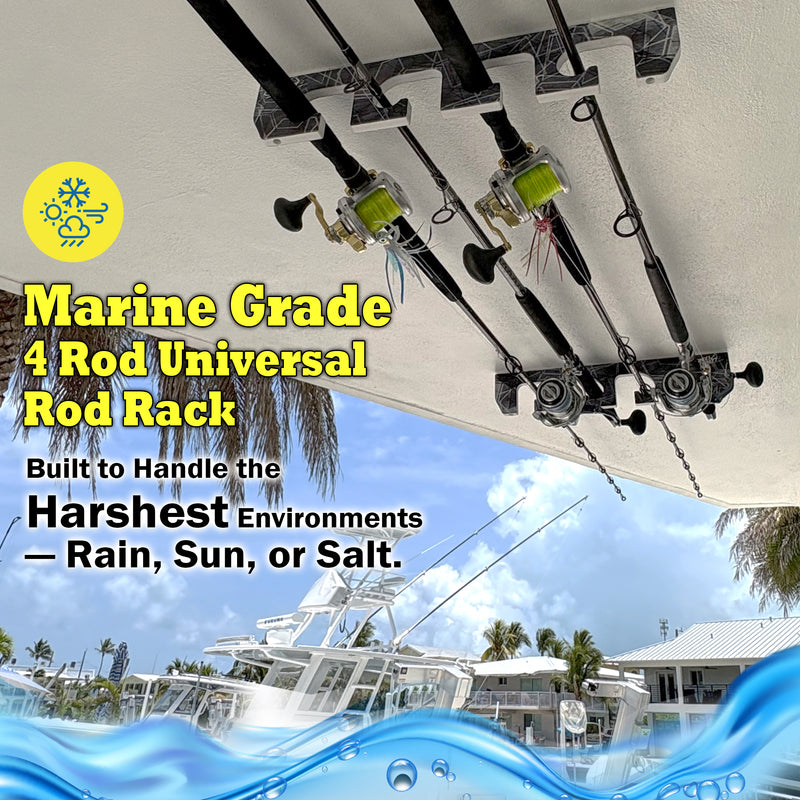 Load image into Gallery viewer, Reel Salty 4 Rod Wall &amp; Ceiling Fishing Rod Rack – Space-Saving Storage Holder for Garage, Home or Tackle Shed
