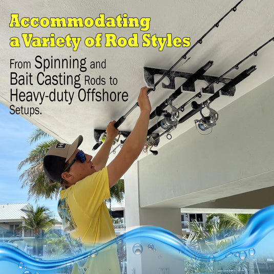 Reel Salty 4 Rod Wall & Ceiling Fishing Rod Rack – Space-Saving Storage Holder for Garage, Home or Tackle Shed