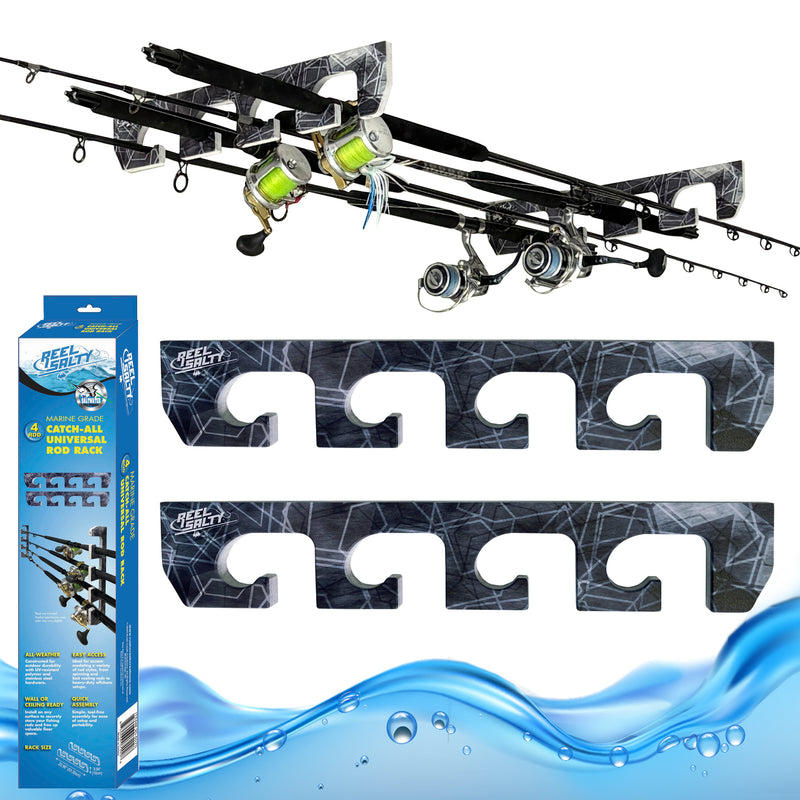 Load image into Gallery viewer, Reel Salty 4 Rod Wall &amp; Ceiling Fishing Rod Rack – Space-Saving Storage Holder for Garage, Home or Tackle Shed
