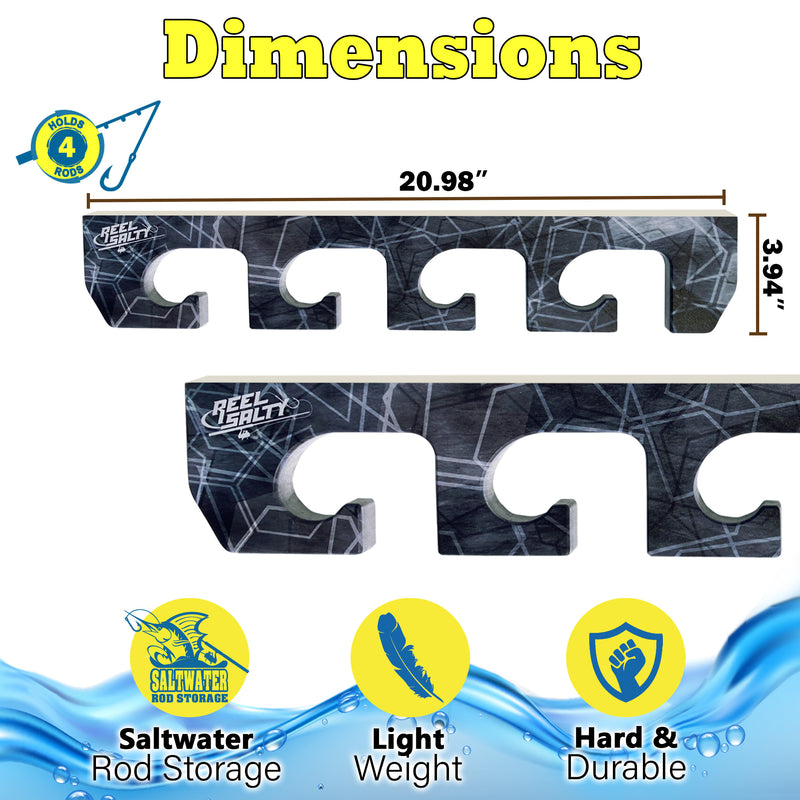 Load image into Gallery viewer, Reel Salty 4 Rod Wall &amp; Ceiling Fishing Rod Rack Set (2-Pack) – Space-Saving Storage Holder for Garage, Home or Tackle Shed
