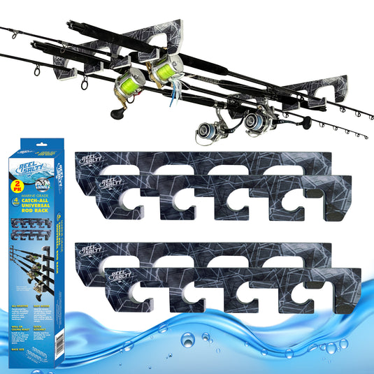 Reel Salty 4 Rod Wall & Ceiling Fishing Rod Rack Set (2-Pack) – Space-Saving Storage Holder for Garage, Home or Tackle Shed