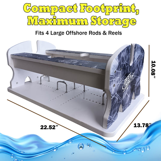 Reel Salty 4- Bent Butt Fishing Rod Holder Rack – Offshore & Inshore Boat Rod Storage Organizer