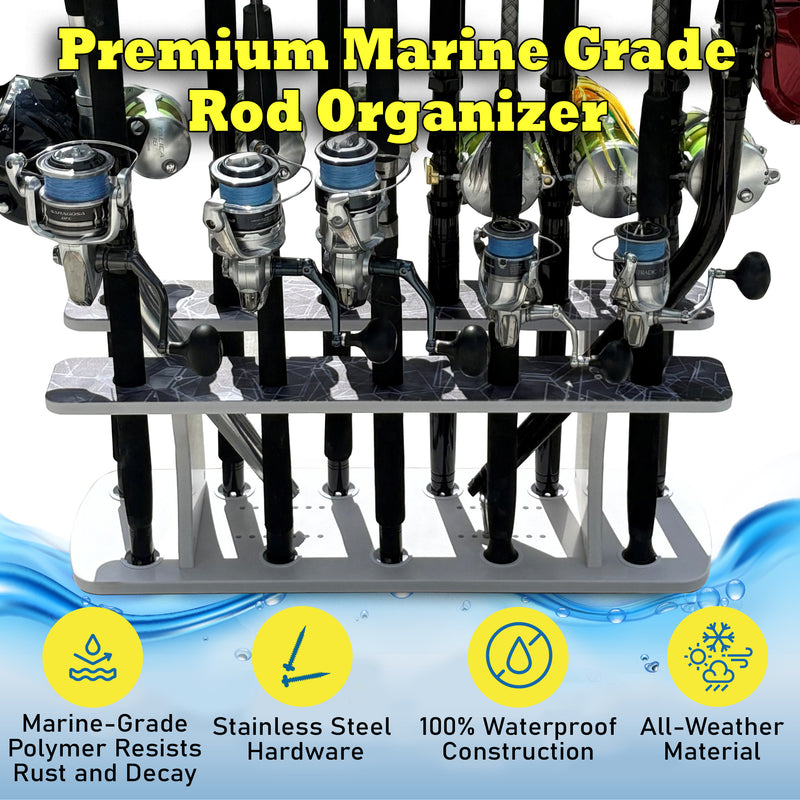 Load image into Gallery viewer, Reel Salty 13 Rod 2-Tier Fishing Rod Floor Rack – Heavy-Duty Organizer for Rods &amp; Gear | Space-Saving Fishing Pole Holder
