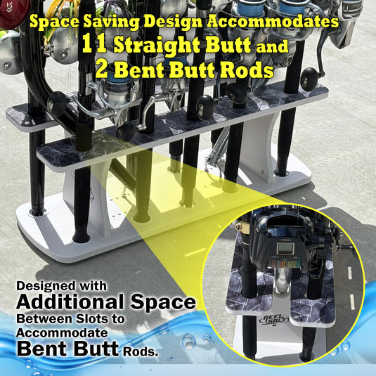 Reel Salty 13 Rod 2-Tier Fishing Rod Floor Rack – Heavy-Duty Organizer for Rods & Gear | Space-Saving Fishing Pole Holder