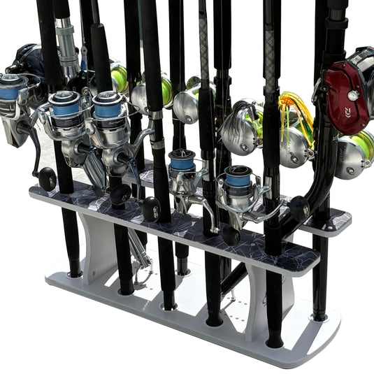 Reel Salty 13 Rod 2-Tier Fishing Rod Floor Rack – Heavy-Duty Organizer for Rods & Gear | Space-Saving Fishing Pole Holder