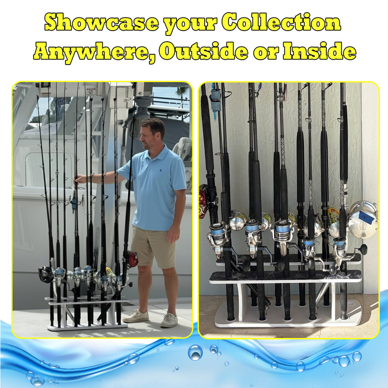 Load image into Gallery viewer, Reel Salty 13 Rod 2-Tier Fishing Rod Floor Rack – Heavy-Duty Organizer for Rods &amp; Gear | Space-Saving Fishing Pole Holder

